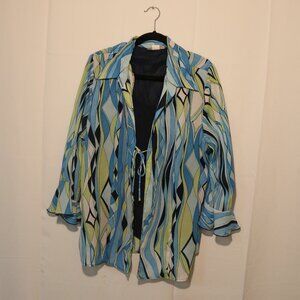 Dressbarn Tie Blue and Green Blouse with Undershirt